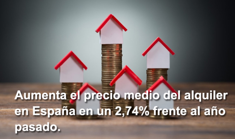 Aumenta el precio medio del alquiler en España en un 2,74% frente al año pasado.